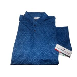 Grand Slam Performance Mens LRG Blue Geometric Print Short Sleeve Polo